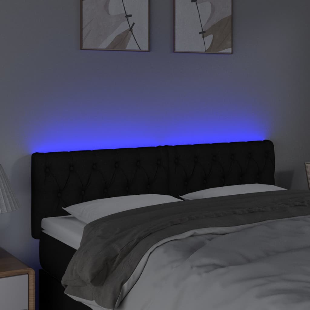 vidaXL Zagłówek do łóżka z LED, czarny, 160x7x78/88 cm, tkanina