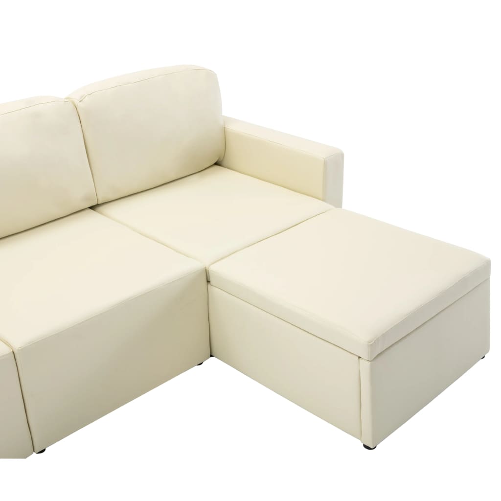 vidaXL 3-osobowa, rozkładana sofa modułowa, kremowa, sztuczna skóra