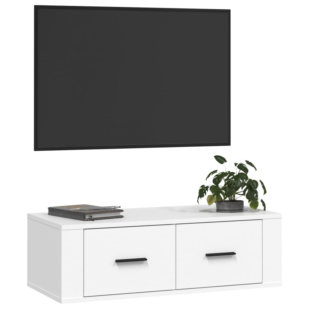 vidaXL Wisząca szafka TV, biała 80x36x25 cm materiał drewnopochodny
