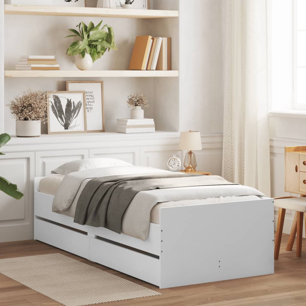 vidaXL Rama łóżka z szufladami, biała, 75x190 cm