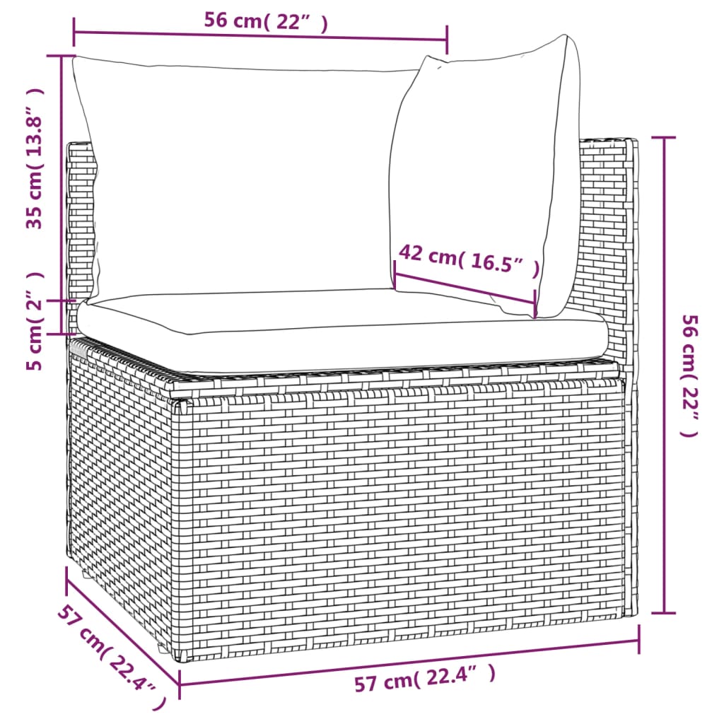 vidaXL Ogrodowa sofa narożna z poduszkami, szara, 57x57x56 cm
