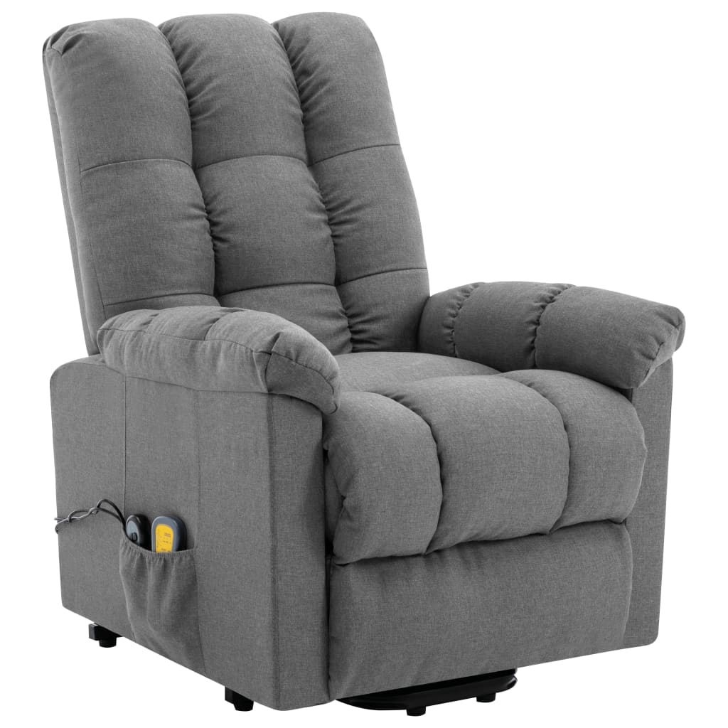 vidaXL Fotel rozkładany, masujący, podnoszony, jasnoszary, tkanina