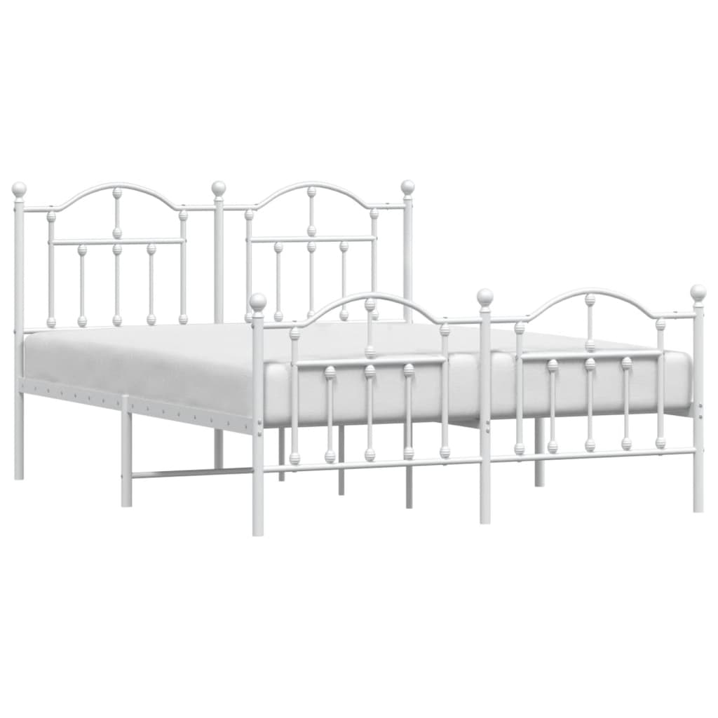 vidaXL Metalowa rama łóżka z wezgłowiem i zanóżkiem, biała, 140x200 cm