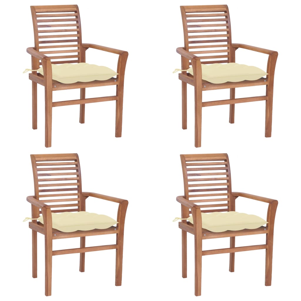 vidaXL Krzesła stołowe, 4 szt., kremowe poduszki, drewno tekowe