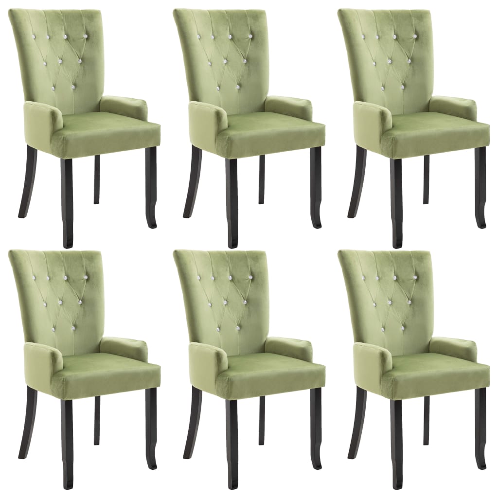vidaXL Krzesła stołowe z podłokietnikami 6 szt., jasnozielone, aksamit