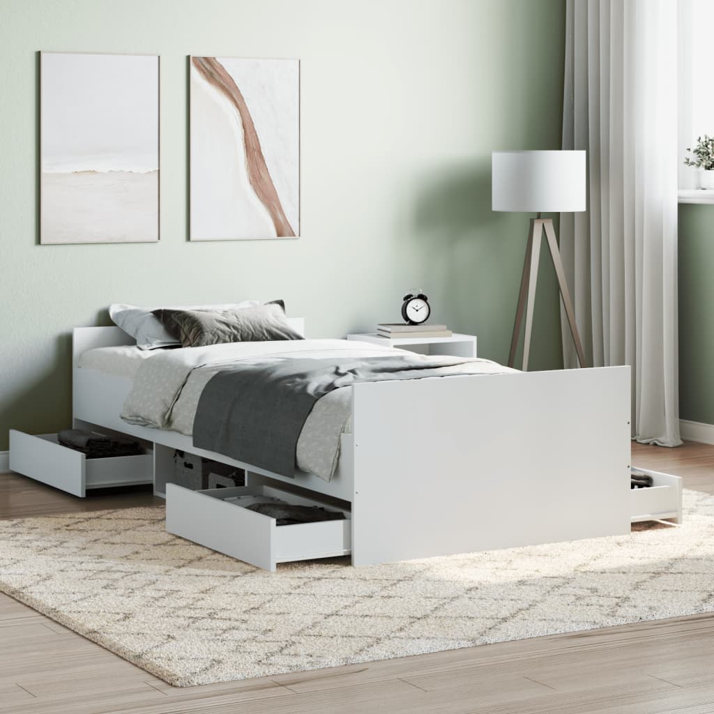 vidaXL Rama łóżka z wezgłowiem i zanóżkiem, biała, 90x190 cm