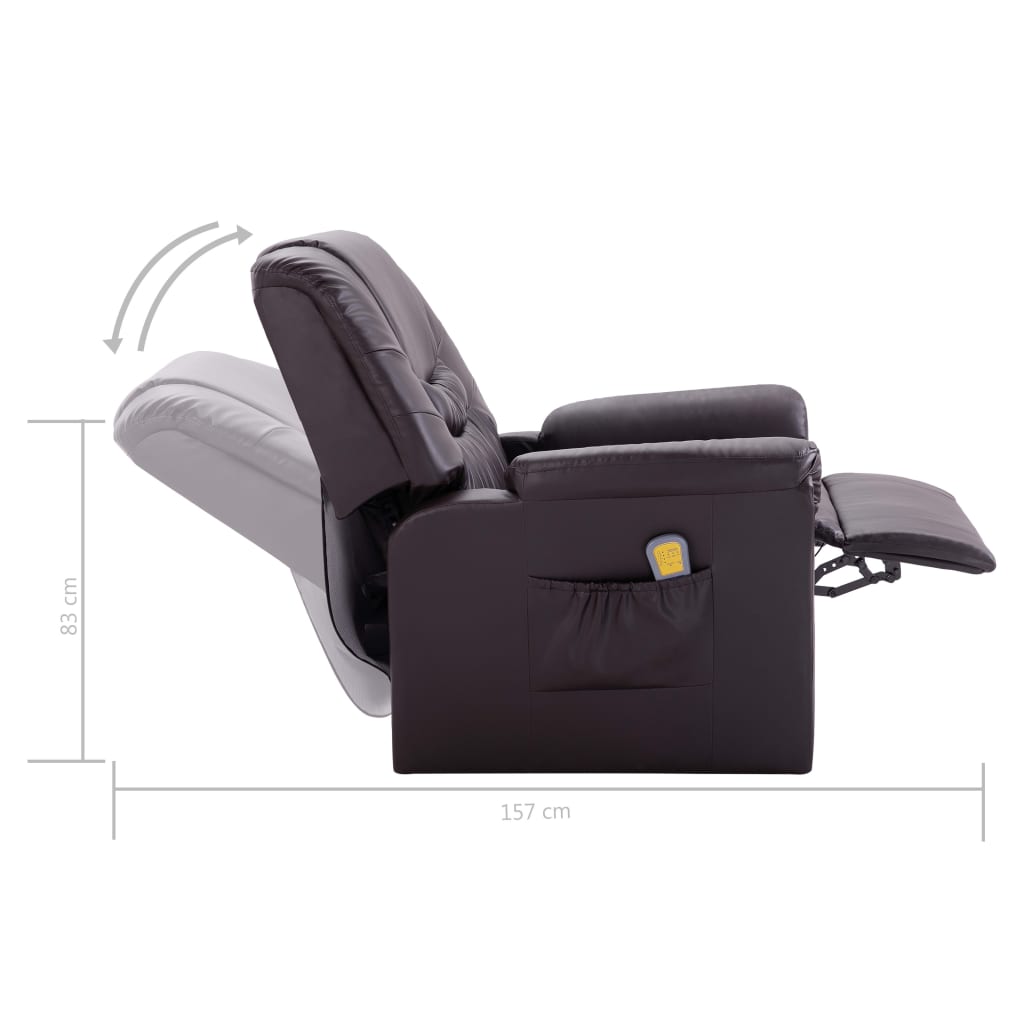 vidaXL Rozkładany fotel masujący, brązowy, sztuczna skóra