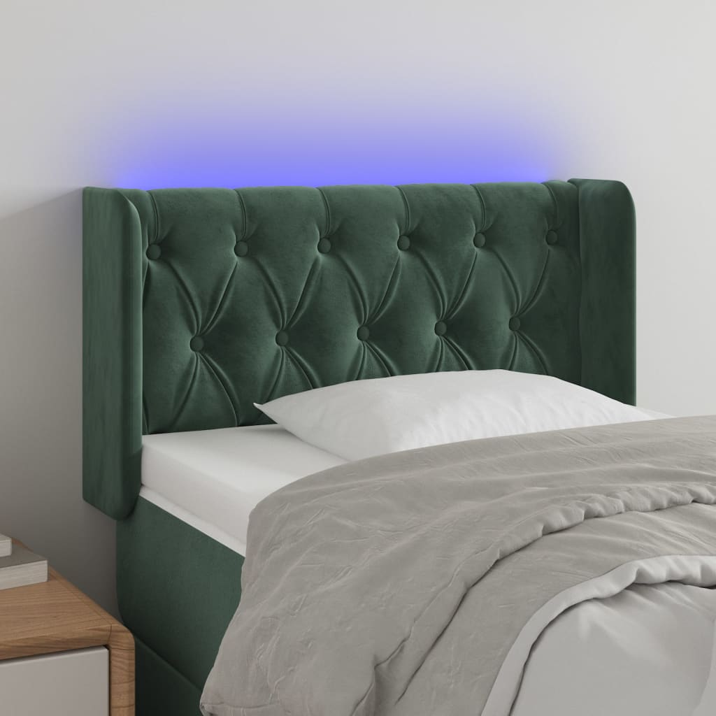 vidaXL Zagłówek do łóżka z LED, ciemnozielony, 83x16x78/88 cm, aksamit