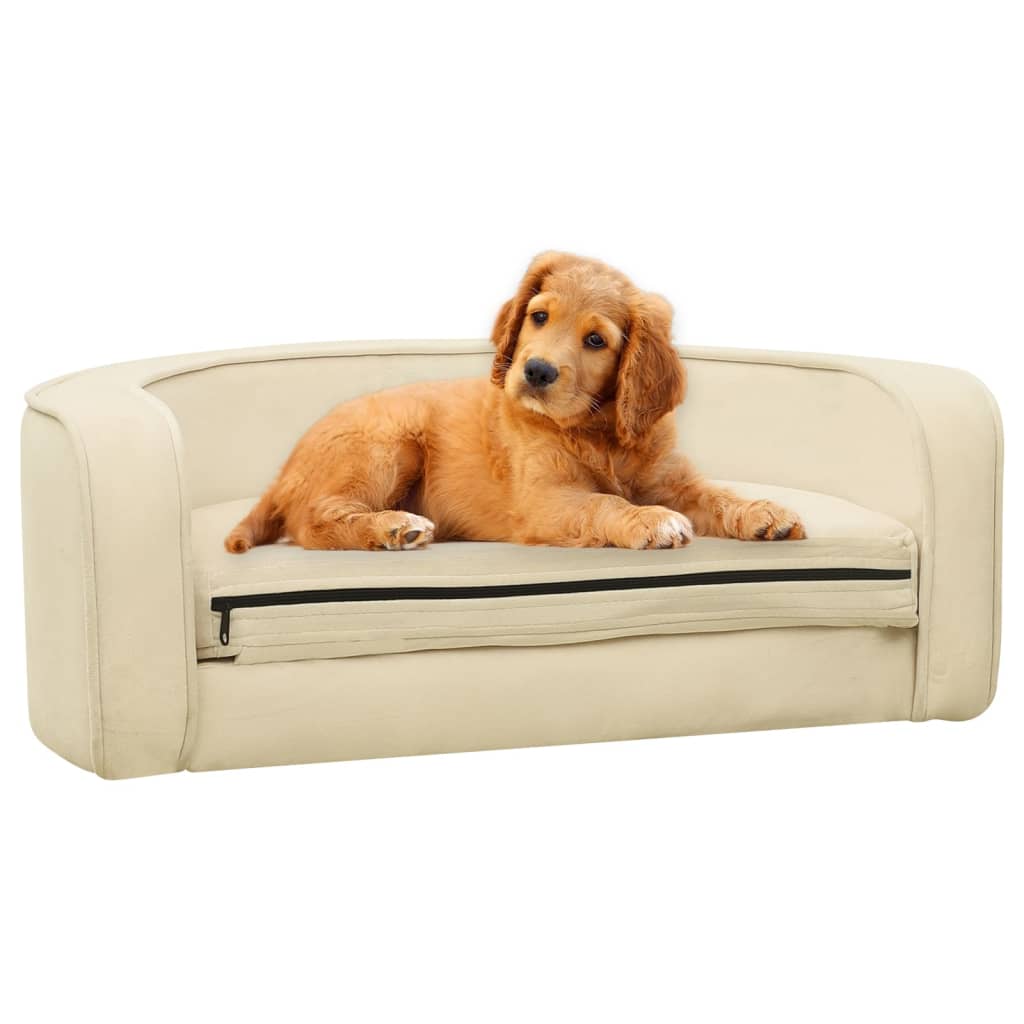 vidaXL Rozkładana sofa dla psa, kremowa, 73x67x26 cm, pluszowa
