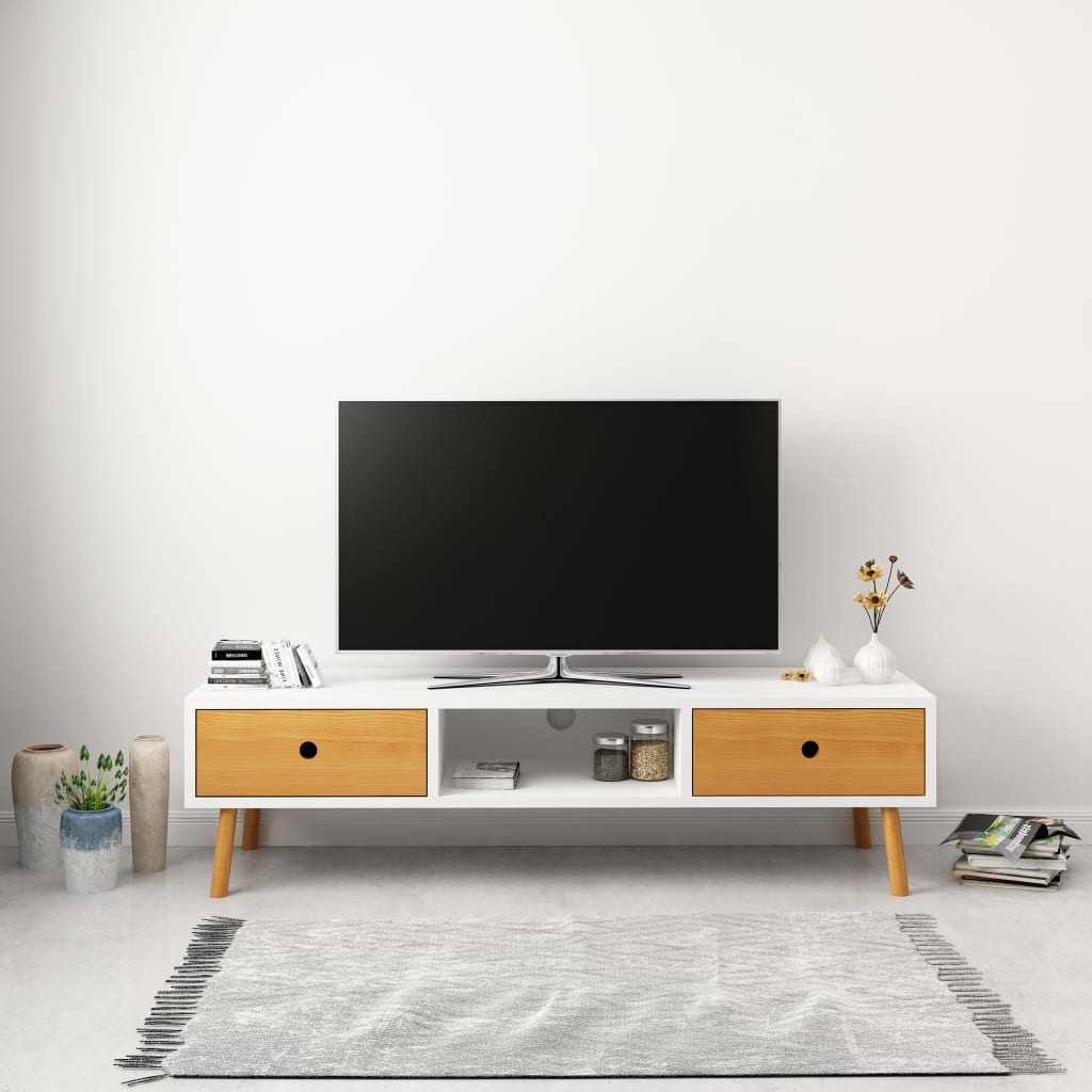 vidaXL Szafka pod TV, biała, 120 x 35 x 35 cm, lite drewno sosnowe