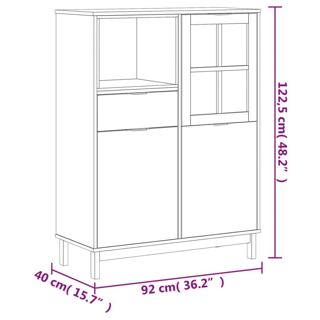 vidaXL Kredens z przeszklonymi drzwiami FLAM, 92x40x122,5 cm, sosna