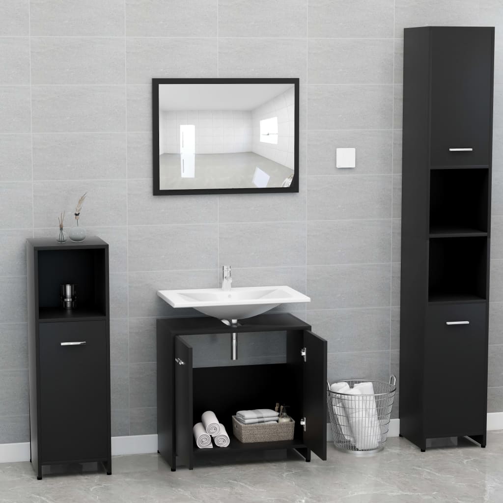 vidaXL Zestaw mebli łazienkowych, czarny, materiał drewnopochodny