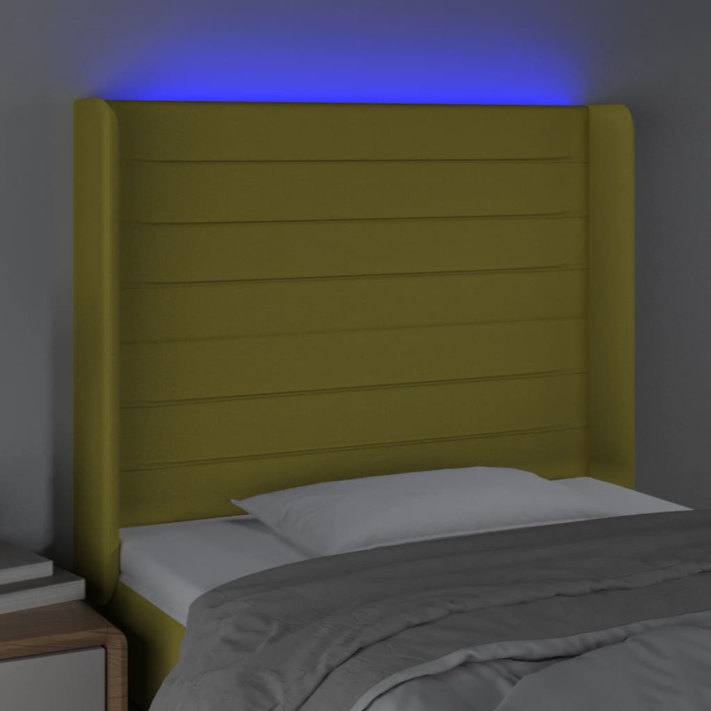 vidaXL Zagłówek do łóżka z LED, zielony, 103x16x118/128 cm, tkanina