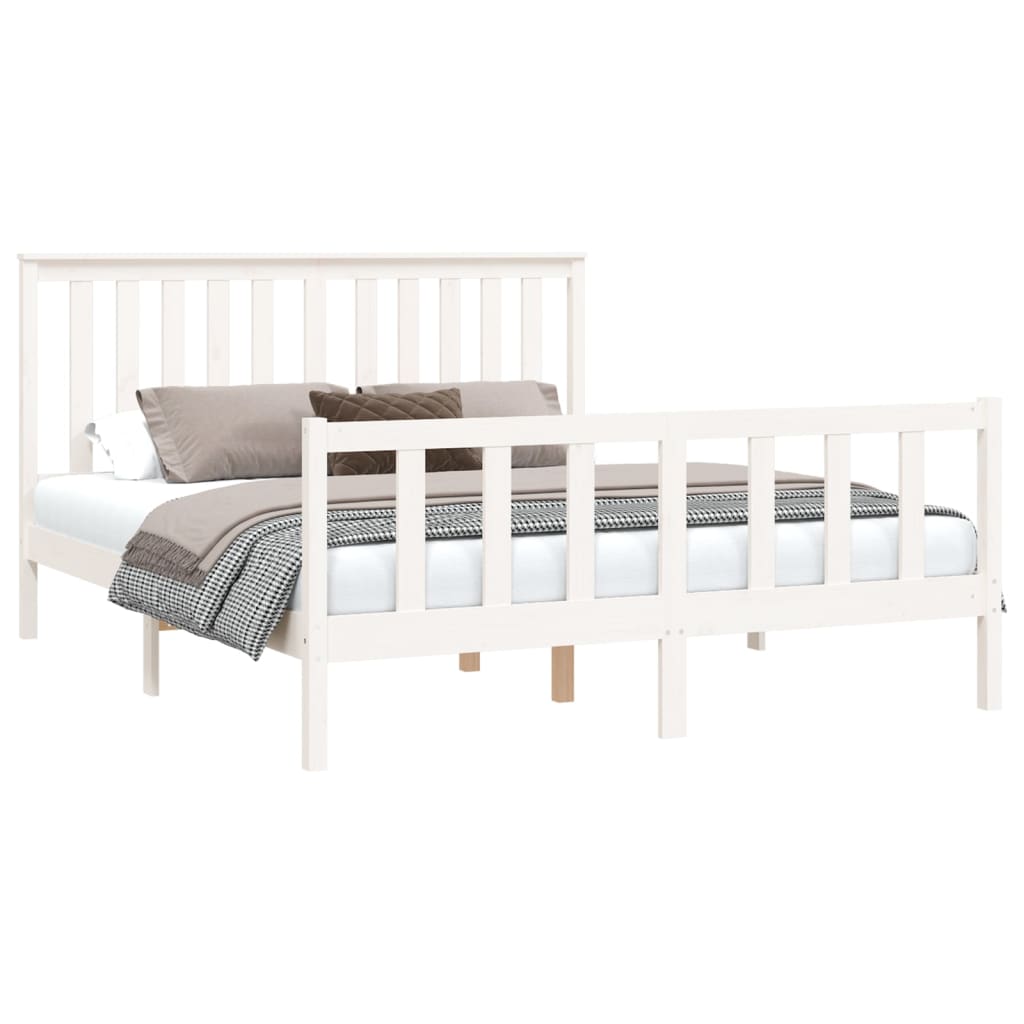 vidaXL Rama łóżka z zagłówkiem, biała, 160x200 cm, lite drewno sosnowe