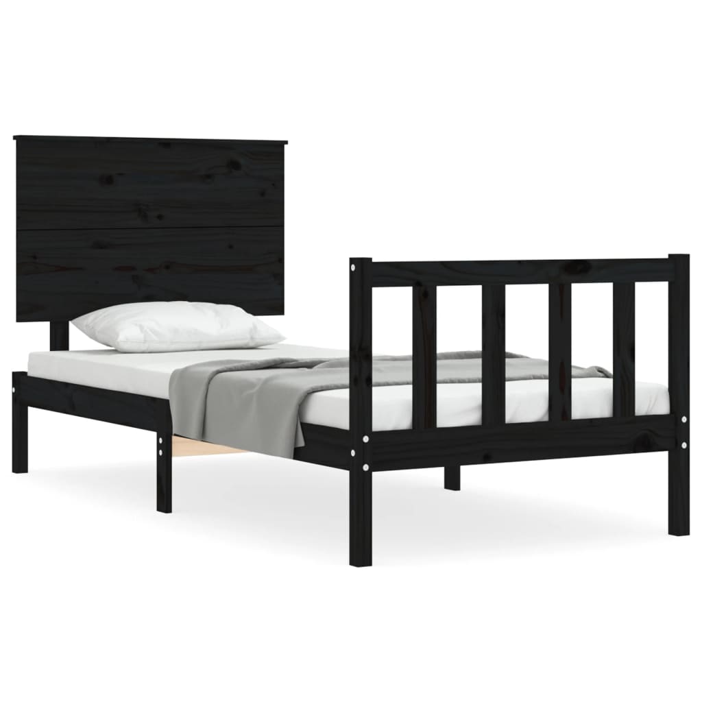 vidaXL Rama łóżka z wezgłowiem, czarna, lite drewno