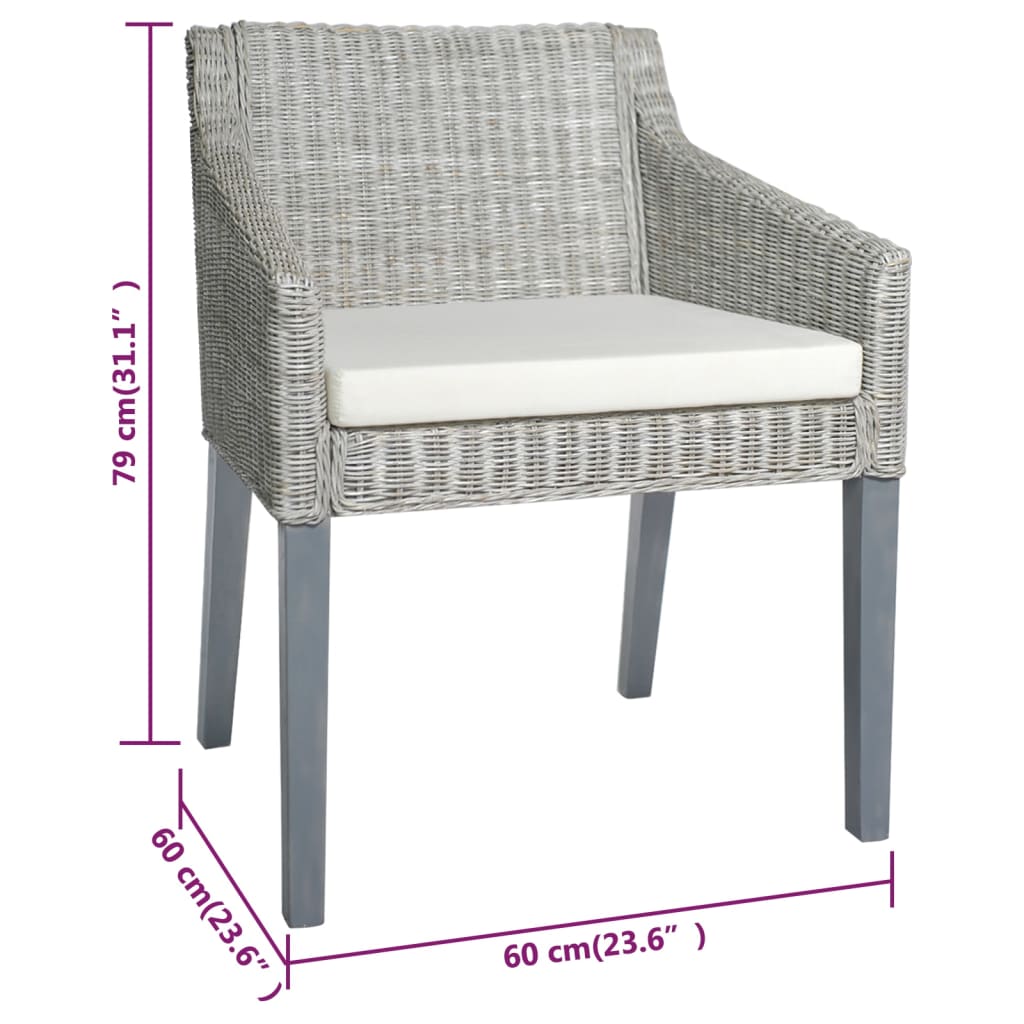vidaXL Krzesło stołowe z poduszką, szary naturalny rattan