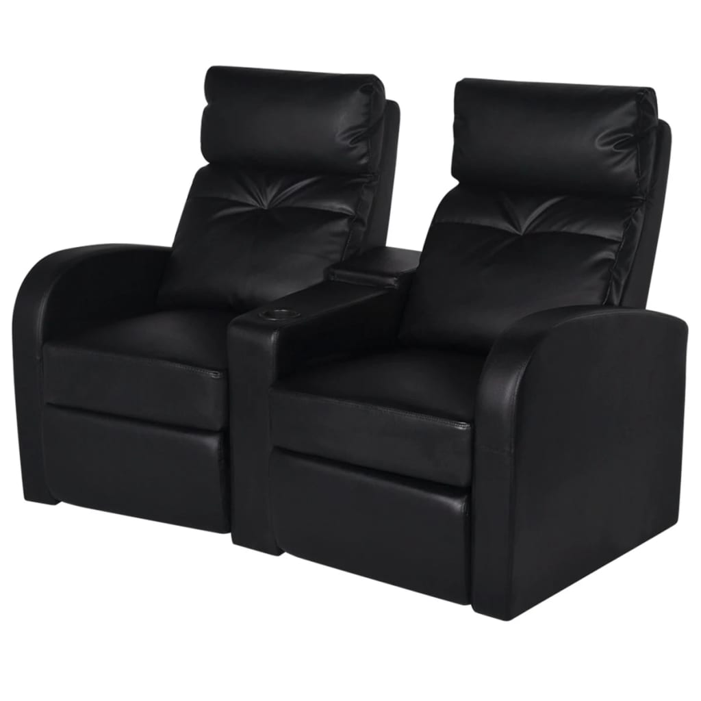 vidaXL Fotele kinowe dla 2 osób, sztuczna skóra, czarne