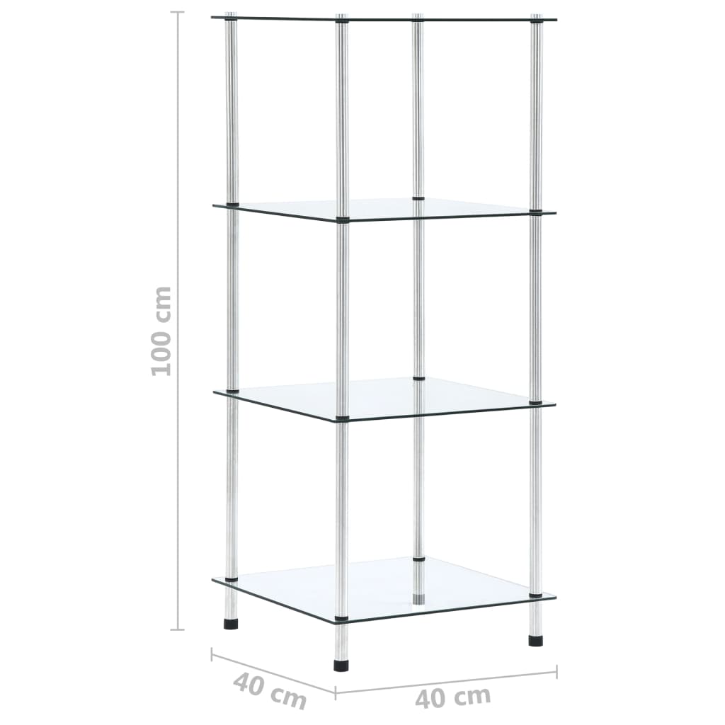 vidaXL 4-poziomowa półka, przezroczysta, 40x40x100 cm, szkło hartowane