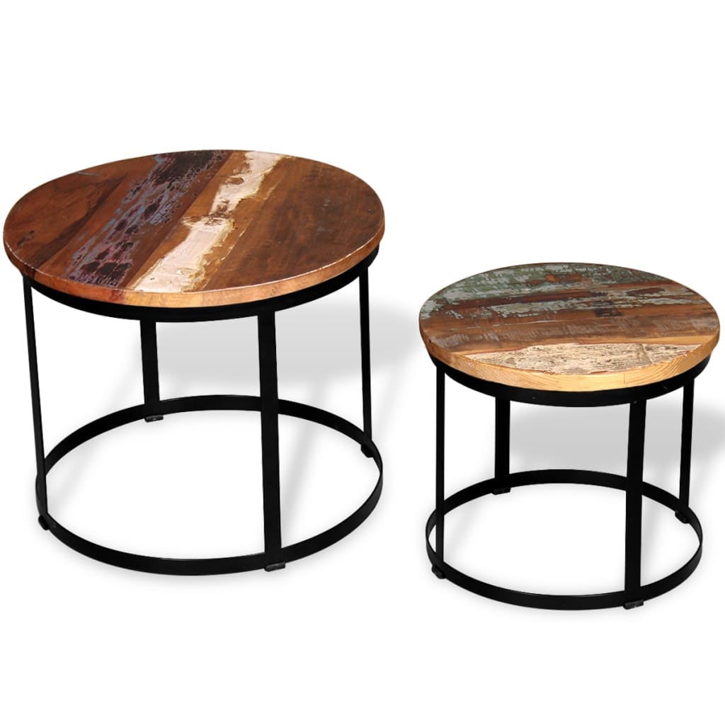 vidaXL Dwa stoliki do kawy z odzyskanego drewna, okrągłe, 40 i 50 cm