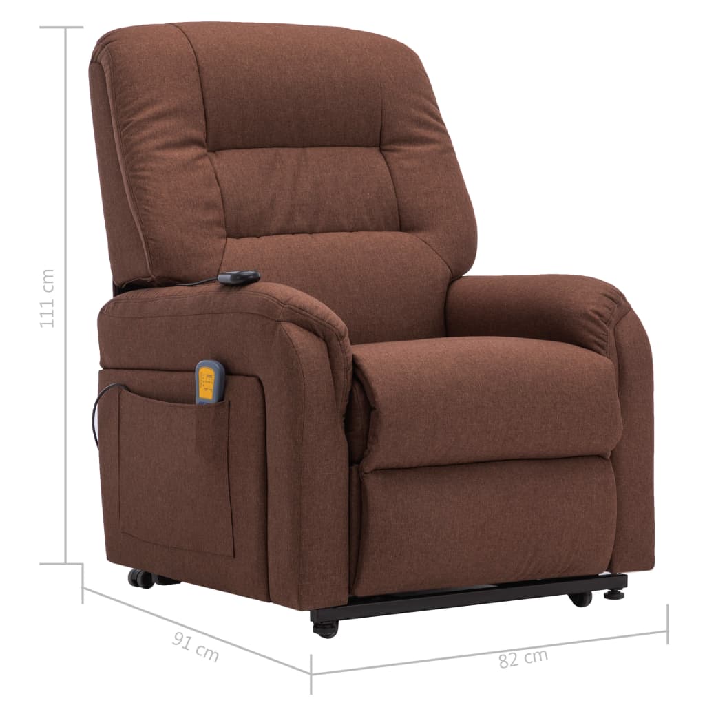 vidaXL Rozkładany fotel masujący, podnoszony, brązowy, tkanina