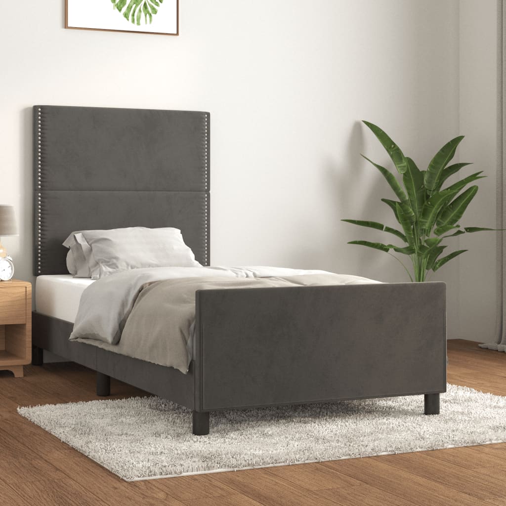 vidaXL Rama łóżka z zagłówkiem, ciemnoszara, 100x200 cm, aksamitna