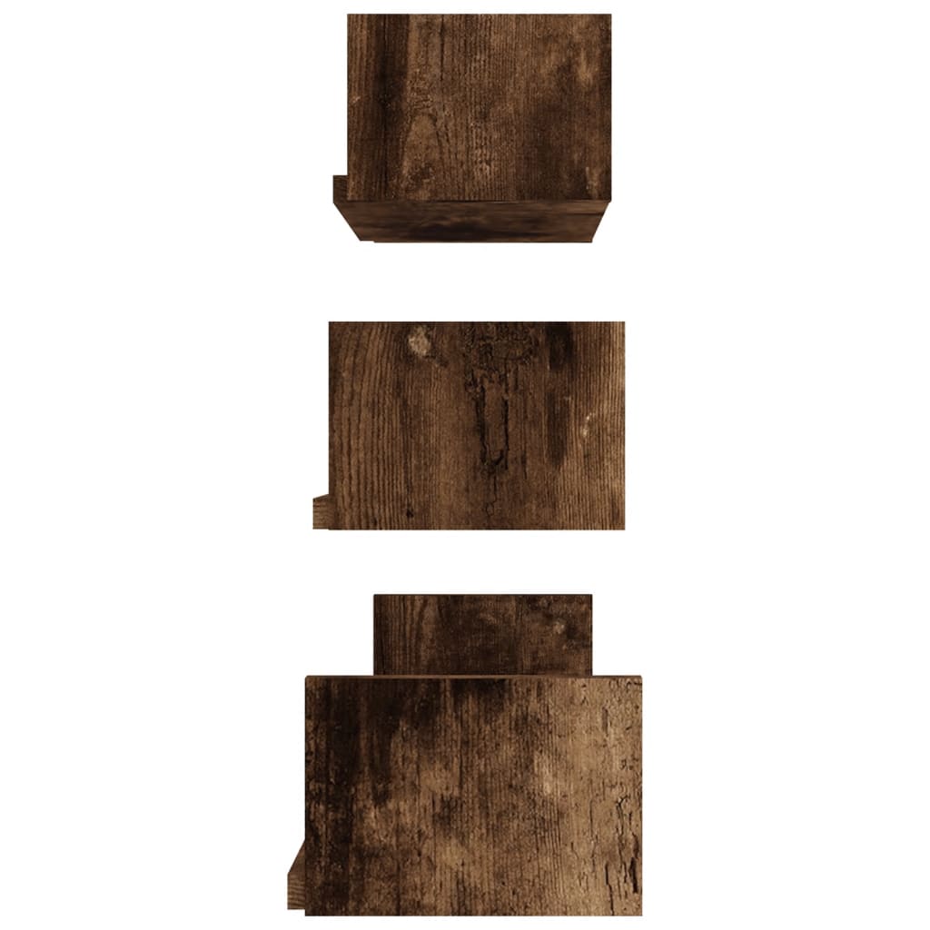 vidaXL Półki ścienne, 3 szt., przydymiony dąb, materiał drewnopochodny