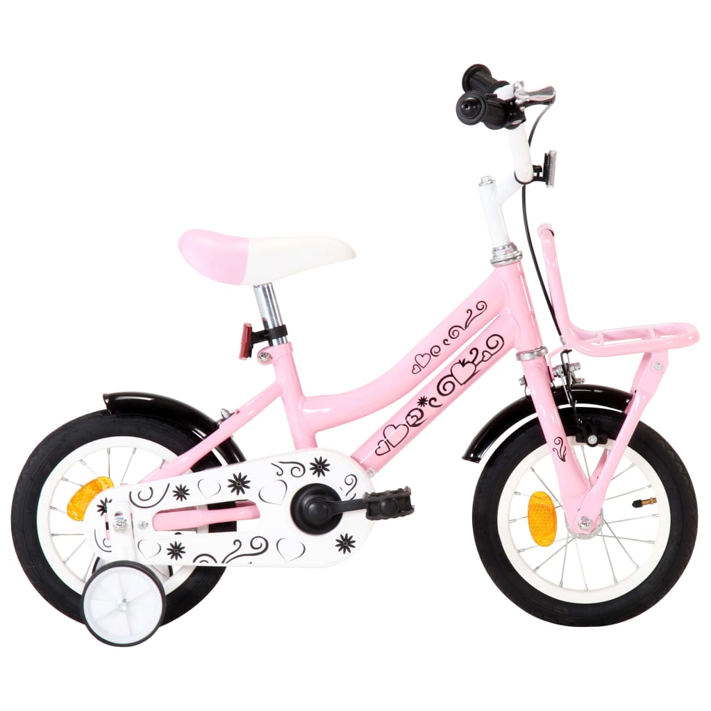 vidaXL Rower dla dzieci z bagażnikiem, 12 cali, biało-różowy