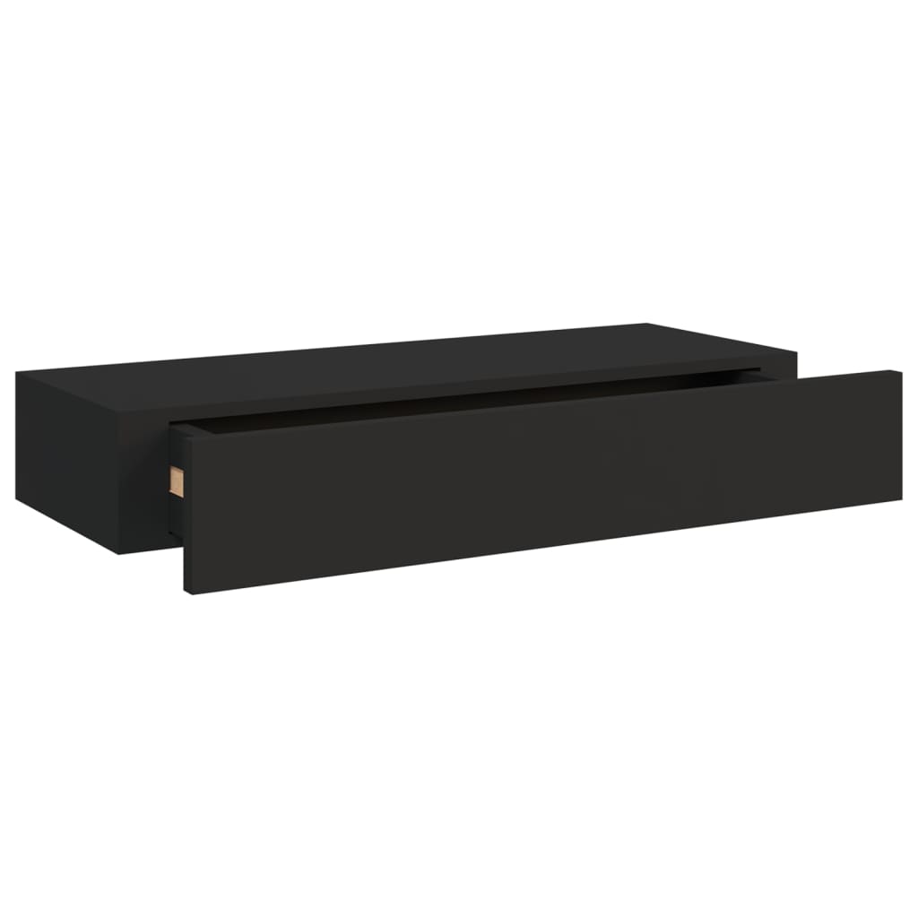 vidaXL Półki ścienne z szufladą, 2 szt., czarne, 60x23,5x10 cm, MDF