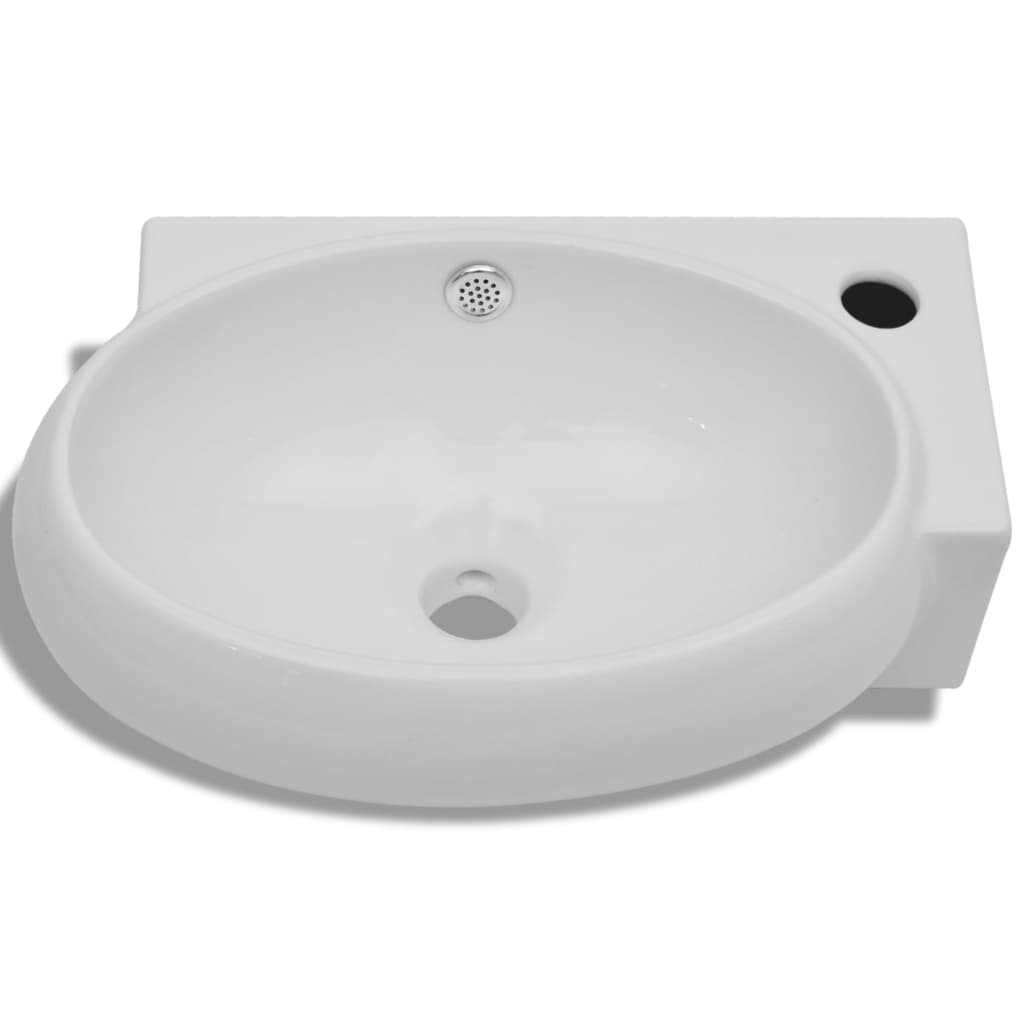 vidaXL Ceramiczna umywalka z otworem przelewowym i na kran, biała