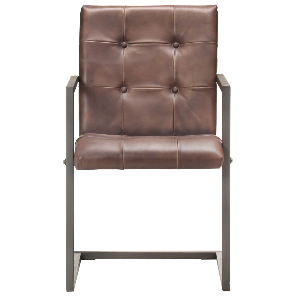 vidaXL Wspornikowe krzesła stołowe, 2 szt., brązowe, skóra naturalna