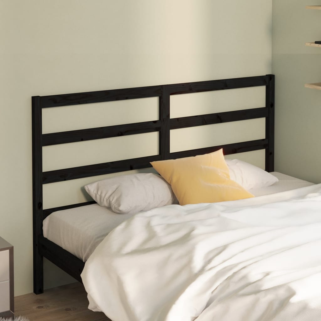vidaXL Wezgłowie łóżka, czarne, 126x4x100 cm, lite drewno sosnowe