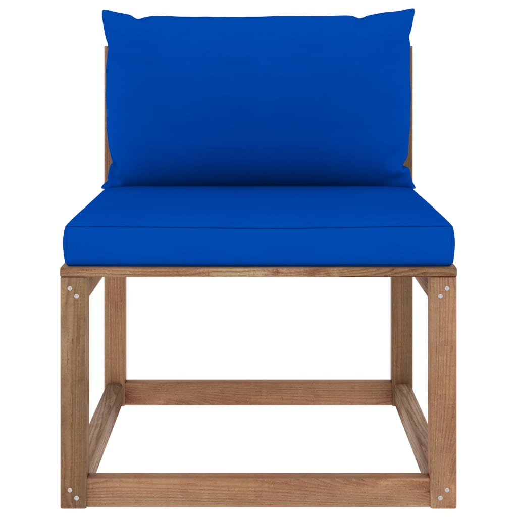 vidaXL Ogrodowa sofa środkowa z palet, z niebieskimi poduszkami
