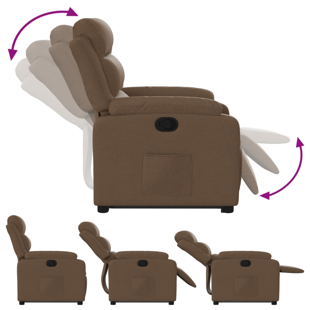vidaXL Podnoszony fotel rozkładany, brązowy, obity tkaniną