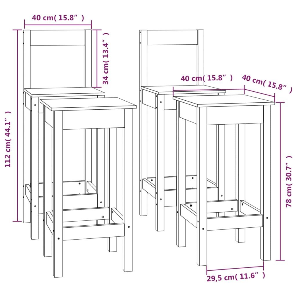 vidaXL 4-cz. zestaw krzeseł barowych, miodowy brąz lite drewno sosnowe