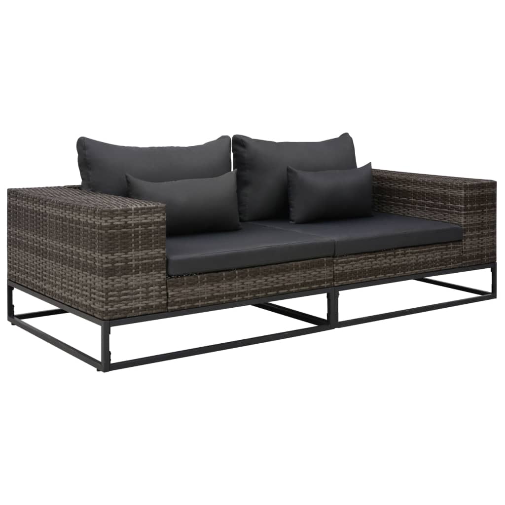 vidaXL 2-częściowa sofa do ogrodu, z poduszkami, polirattan, szara