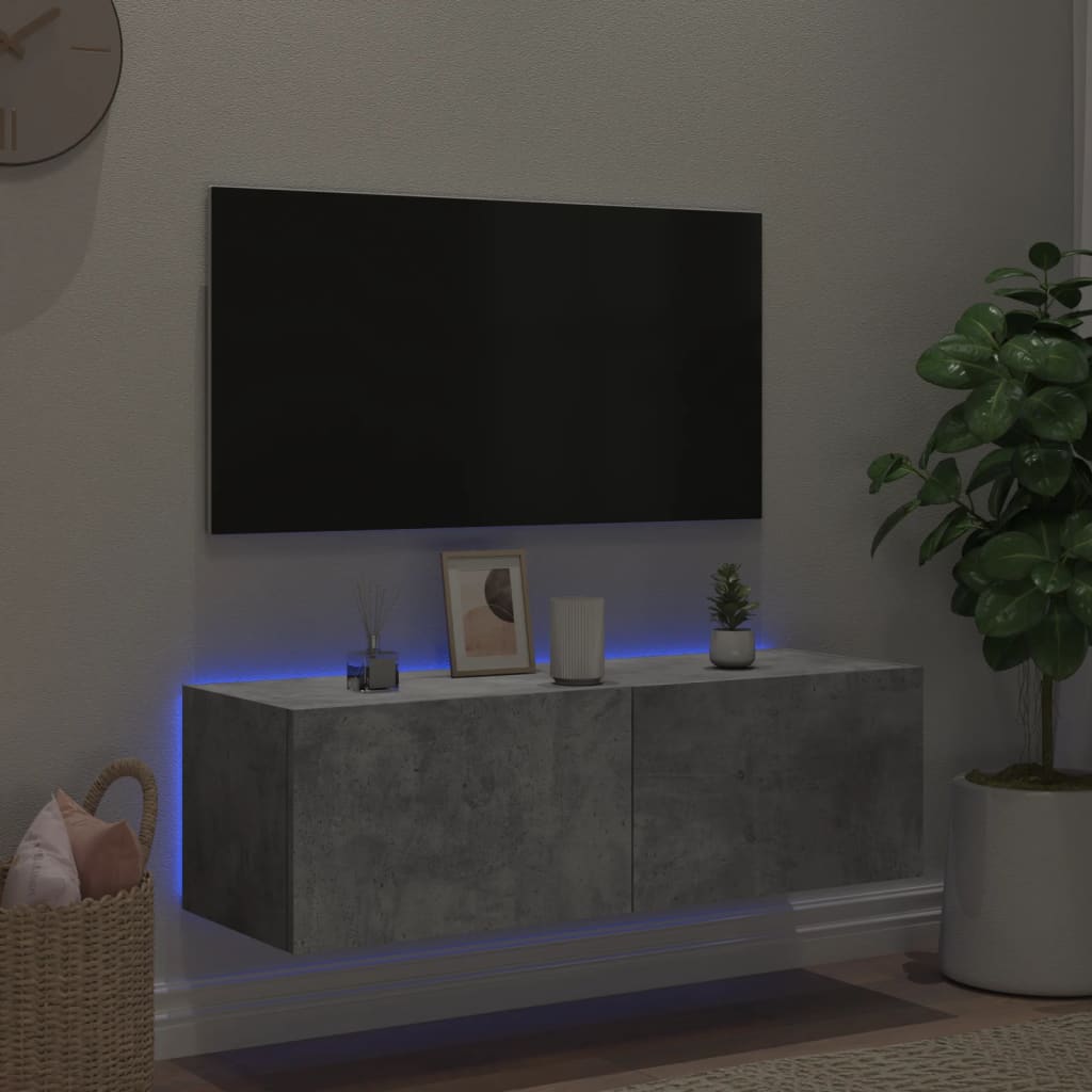 vidaXL Ścienna szafka TV z LED, szarość betonu, 100x35x31 cm