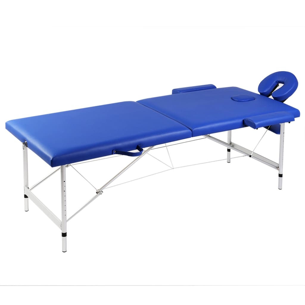 vidaXL Składany stół do masażu z aluminiową ramą, 2 strefy, niebieski