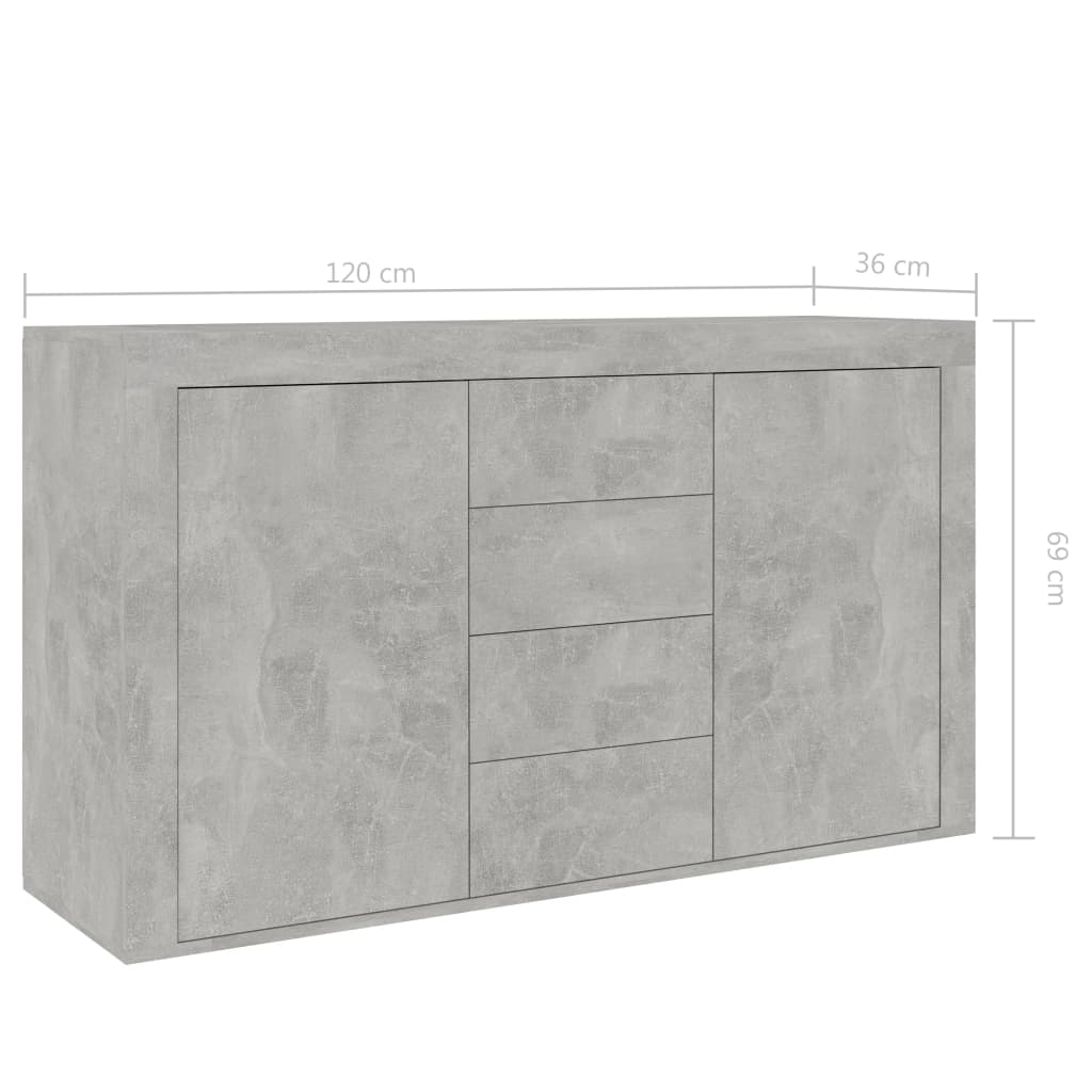 vidaXL Komoda, szarość betonu, 120x36x69 cm, płyta wiórowa