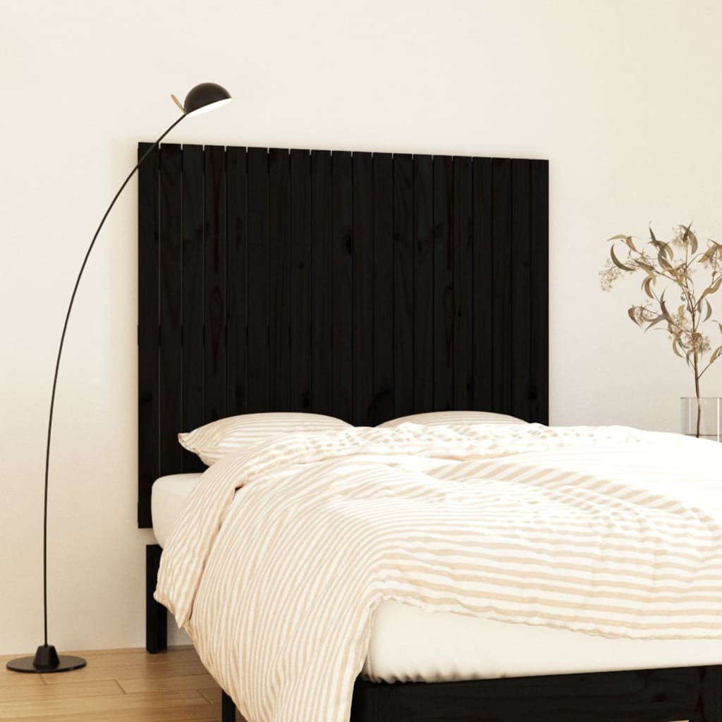 vidaXL Wezgłowie łóżka, czarne, 127,5x3x110 cm, lite drewno sosnowe