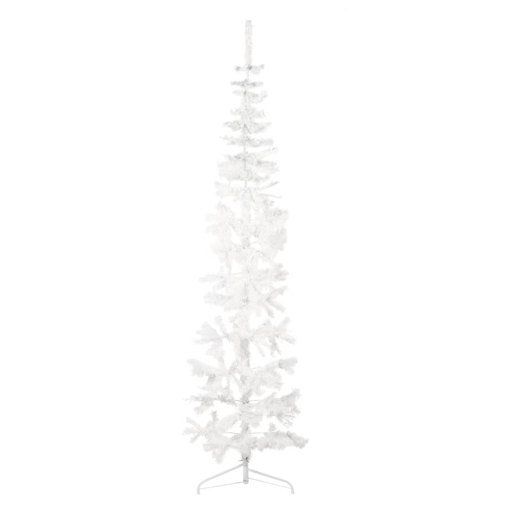 vidaXL Smukła choinka połówka ze stojakiem, sztuczna, biała, 210 cm