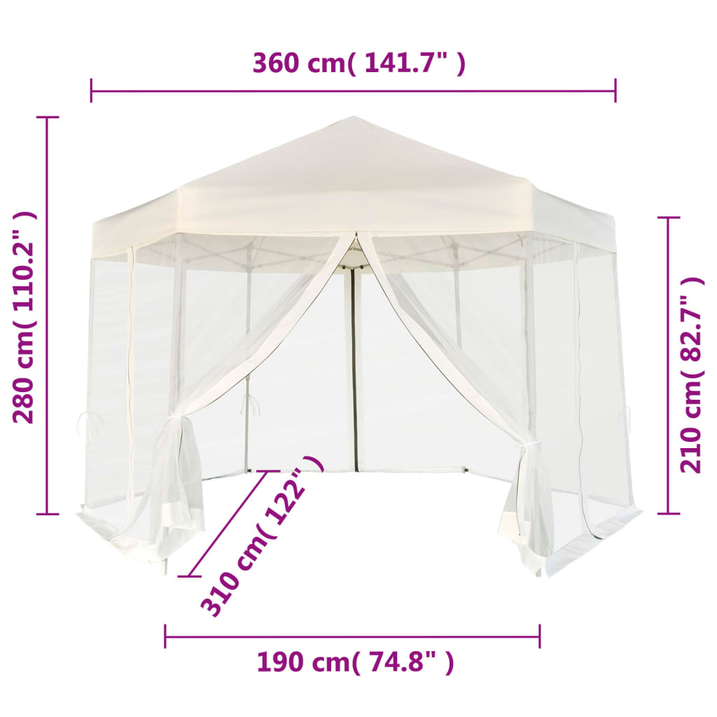 vidaXL Rozkładany namiot ogrodowy, 6 ścianek, 3,6 x 3,1 m, śmietankowy