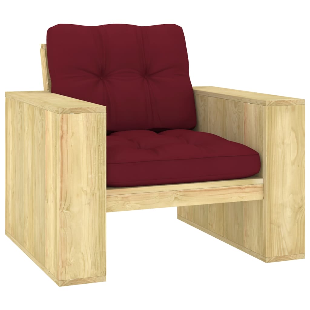 vidaXL Krzesło ogrodowe z poduszkami w kolorze wina, drewno sosnowe