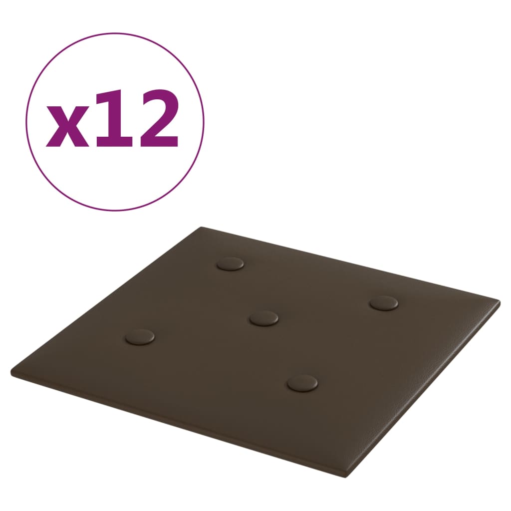 vidaXL Panele ścienne, 12 szt, brązowe, 30x30 cm, sztuczna skóra