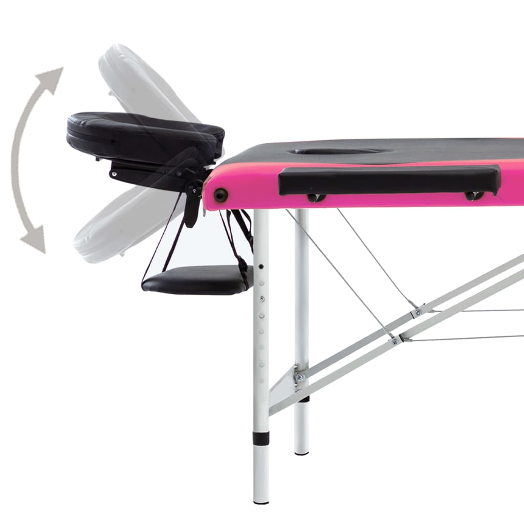 vidaXL Składany stół do masażu, 3-strefowy, aluminiowy, czarno-różowy