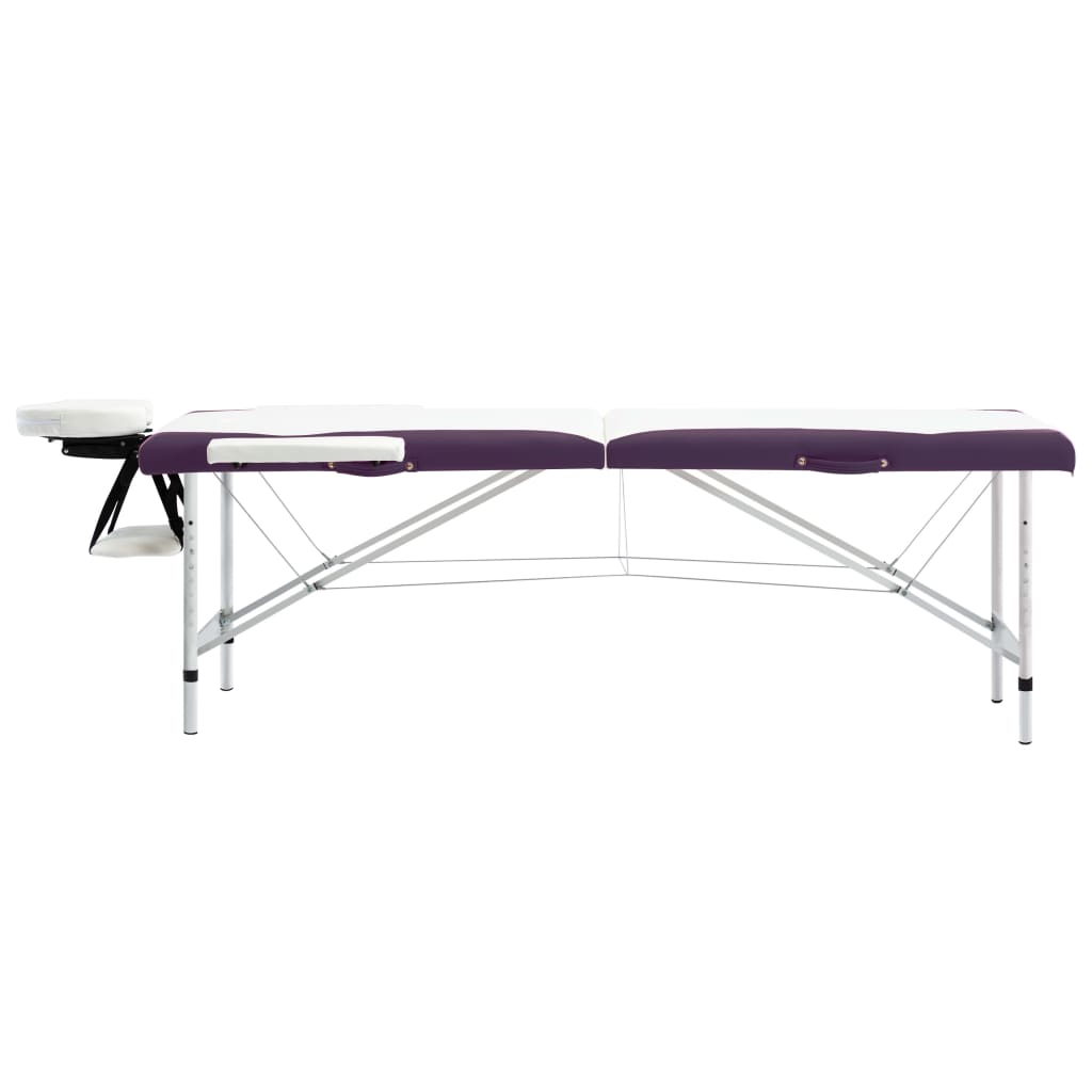vidaXL 2-strefowy, składany stół do masażu, aluminium, biało-fioletowy
