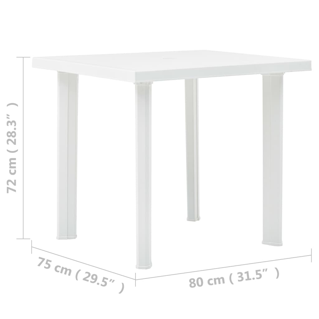 vidaXL Stół ogrodowy, biały, 80 x 75 x 72 cm, plastikowy