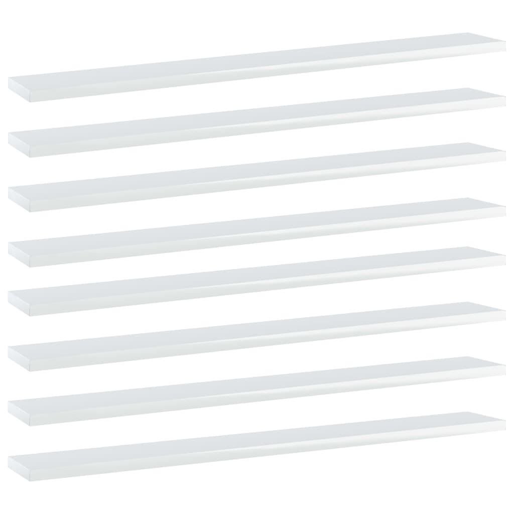 vidaXL Półki na książki, 8 szt., wysoki połysk, białe, 80x10x1,5 cm