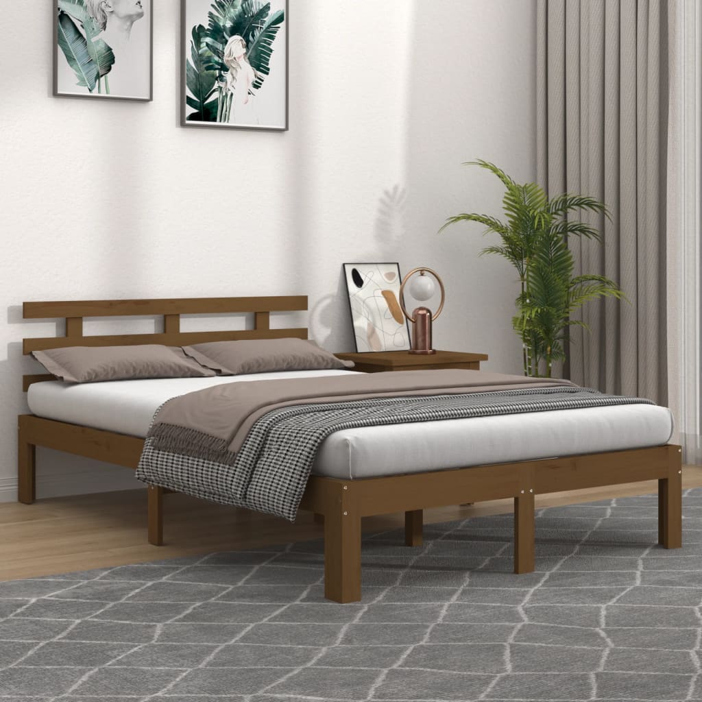 vidaXL Rama łóżka, miodowy brąz, lite drewno, 140 x 200 cm
