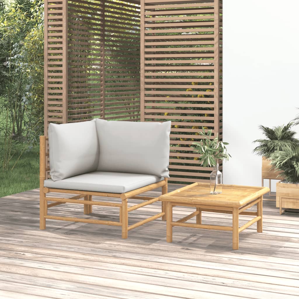 vidaXL 2-cz. zestaw mebli do ogrodu, jasnoszare poduszki, bambus
