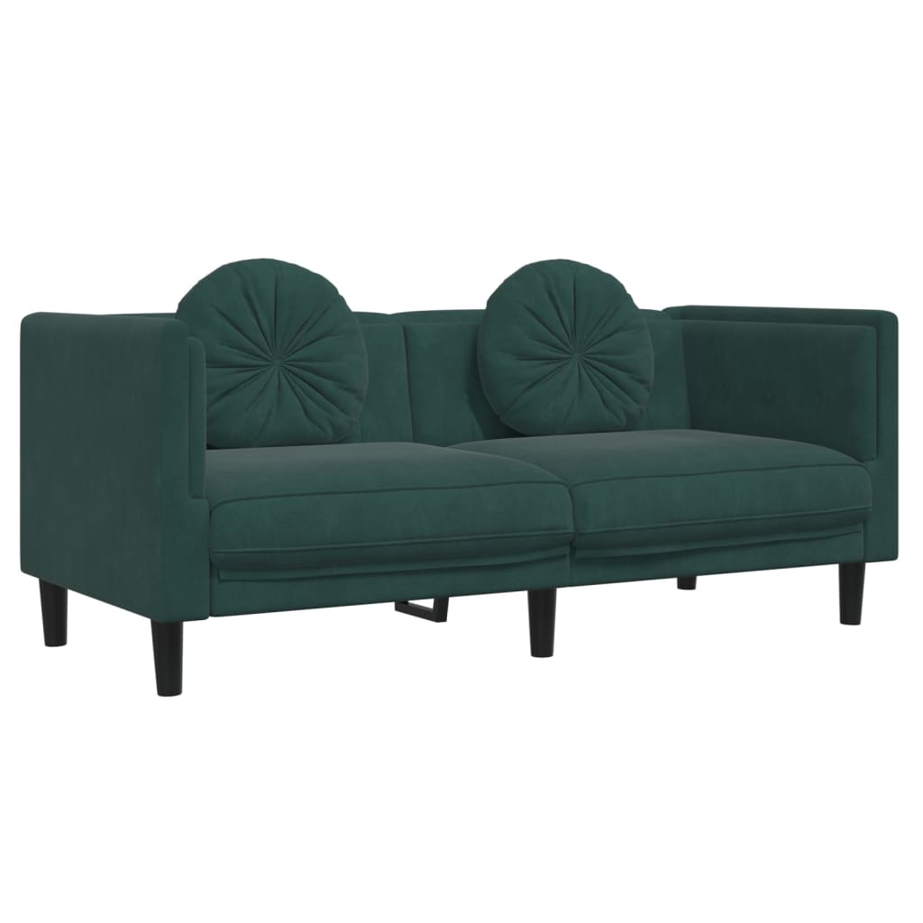 vidaXL Sofa 2-osobowa z poduszkami, ciemnozielona, aksamit